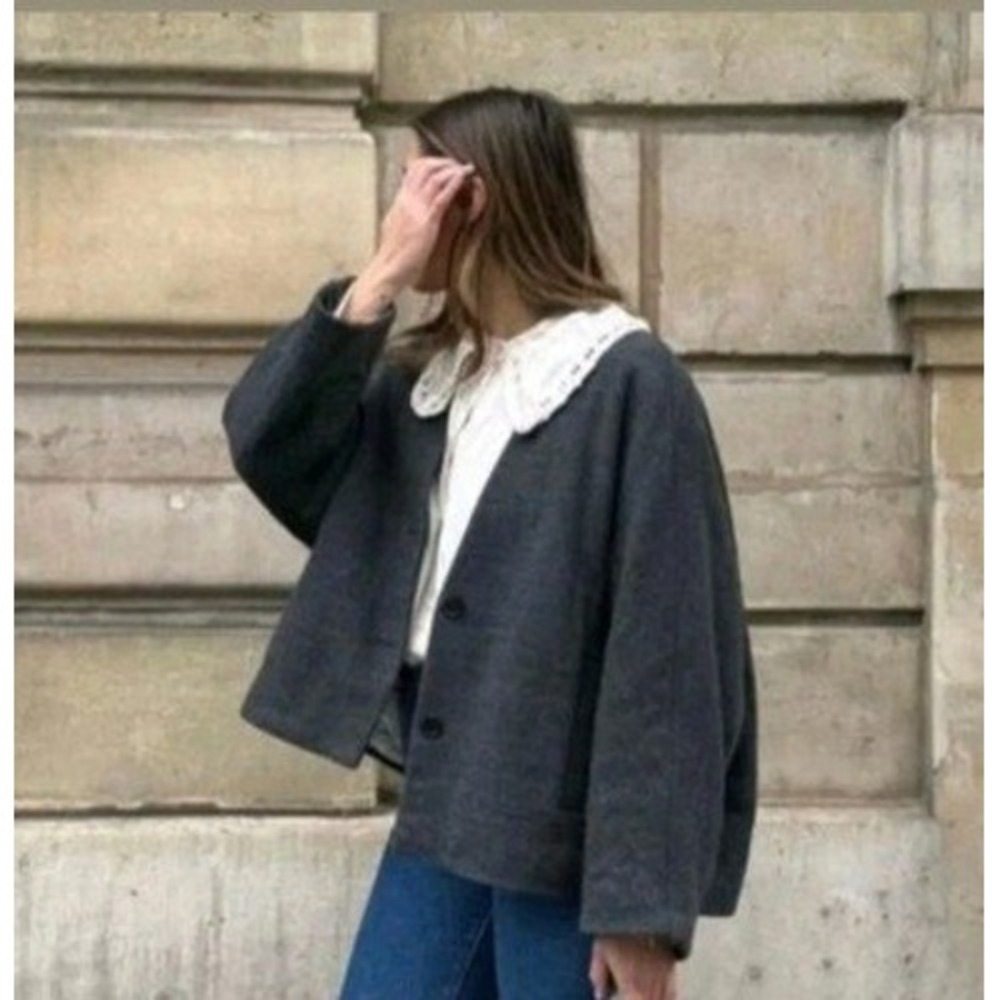 NWT ZARA Manteco Wool Cardigan Jacket ZW Collection Anthracite Gray SMALL